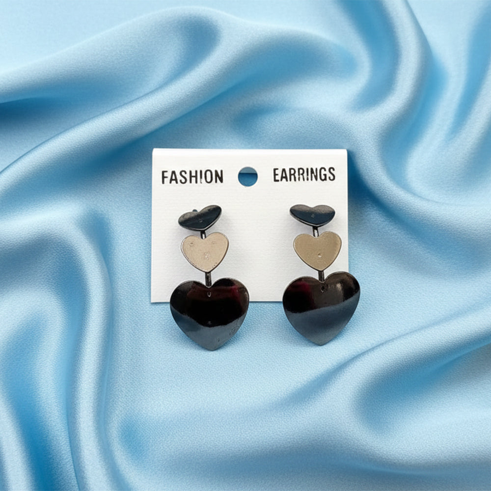 JewelMaze Black Plated Heart Earrings