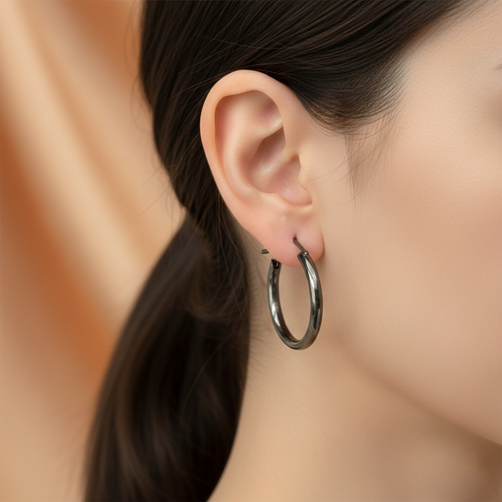 JewelMaze Classic Black Finish Hoop Earrings