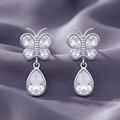 JewelMaze Silver Plated Crystal Butterfly Drop Earrings for Women