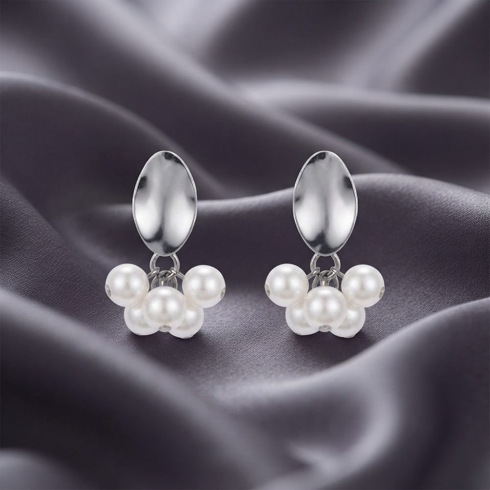 JewelMaze Silver Plated  Pearl Drop Earrings for Women