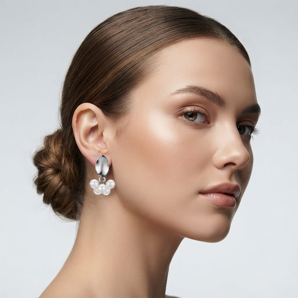 JewelMaze Silver Plated  Pearl Drop Earrings for Women
