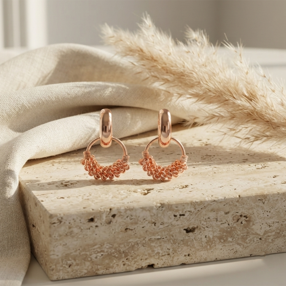 JewelMaze Rose Gold Plated Designer Hoop Earrings for Women