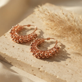 JewelMaze Rose Gold Plated Beaded Hoop Earrings for Women