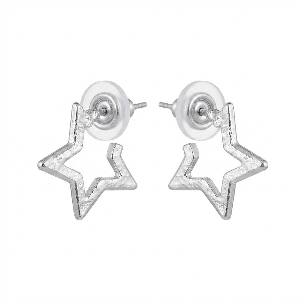 JewelMaze Trendy Silver Star Geometric Hoop Earrings for Women