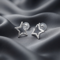 JewelMaze Trendy Silver Star Geometric Hoop Earrings for Women