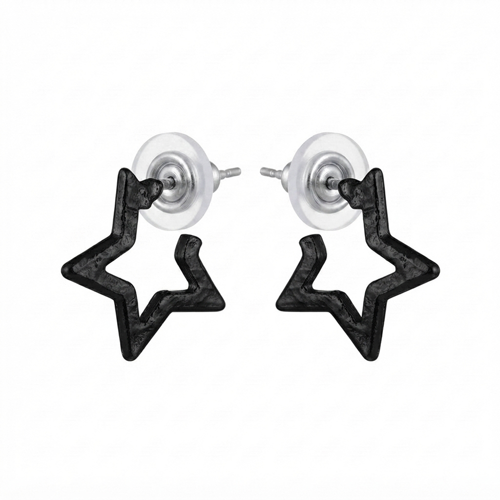 JewelMaze Trendy Black Star Geometric Hoop Earrings for Women