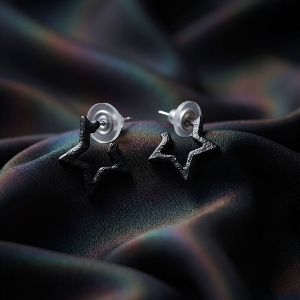JewelMaze Trendy Black Star Geometric Hoop Earrings for Women