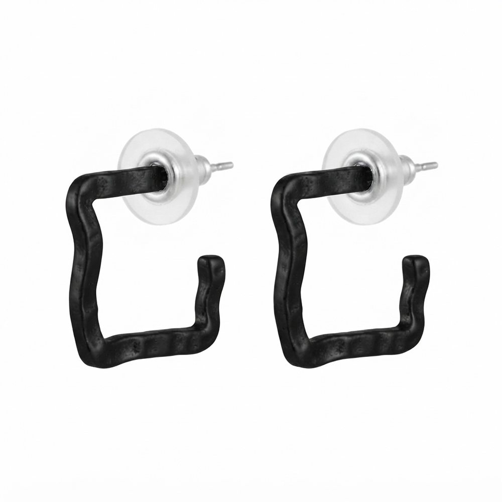 JewelMaze Trendy Black Geometric Hoop Earrings for Women