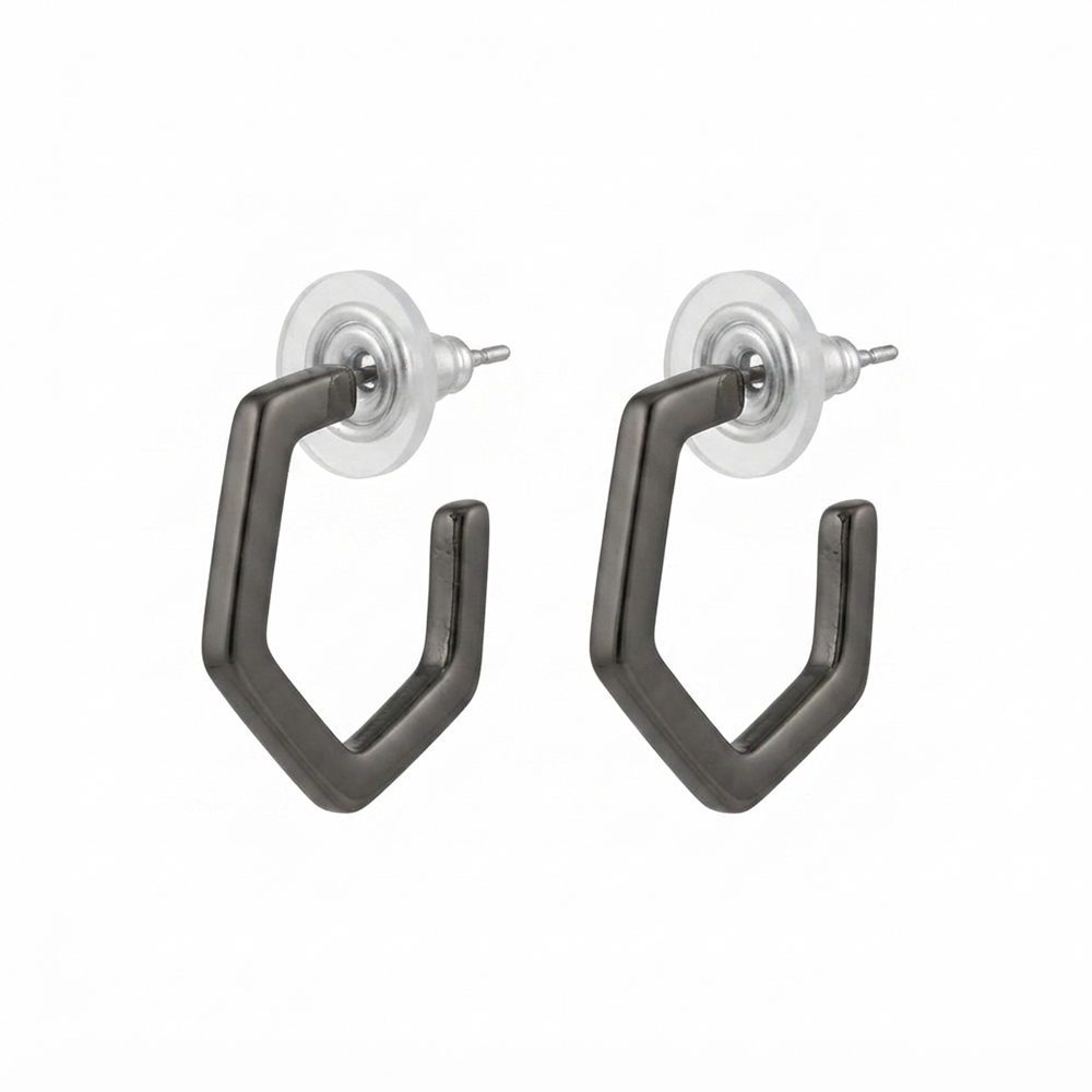 JewelMaze Trendy Black Geometric Hoop Earrings for Women