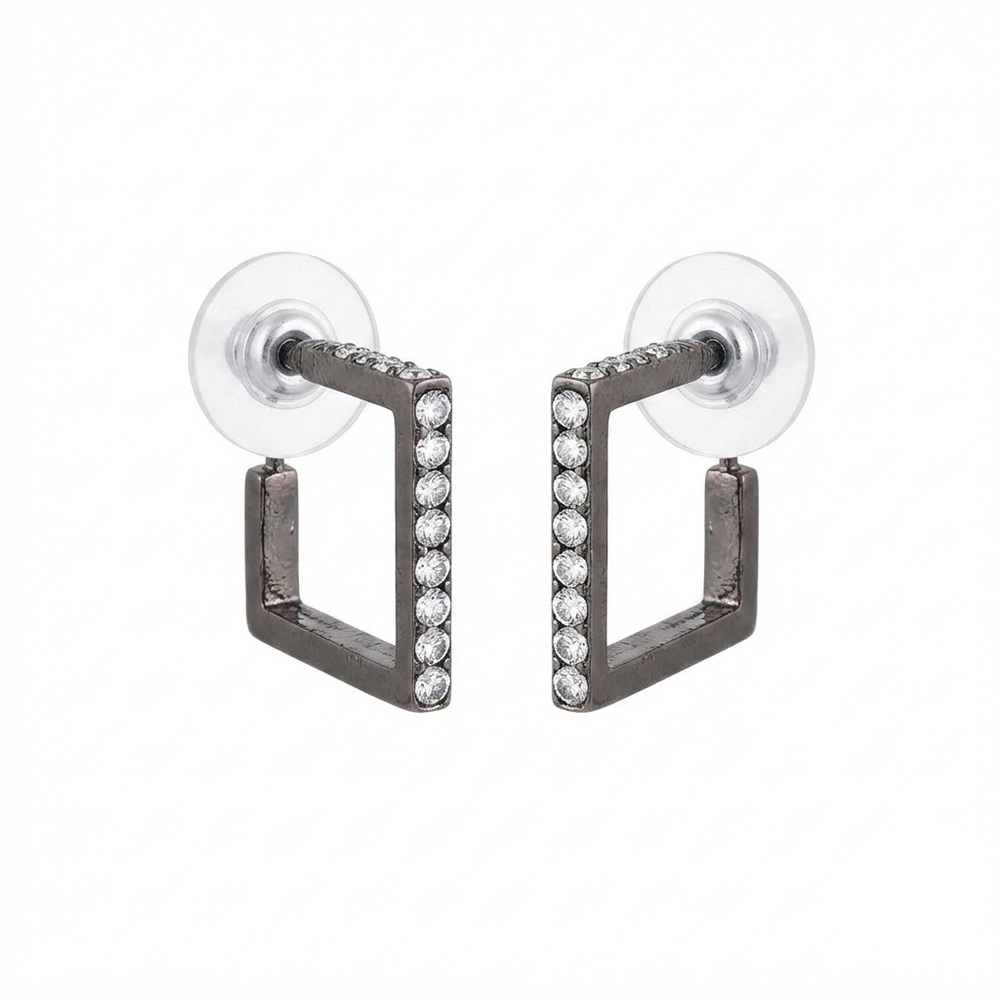JewelMaze Trendy Austrian Stone Black Geometric Hoop Earrings for Women