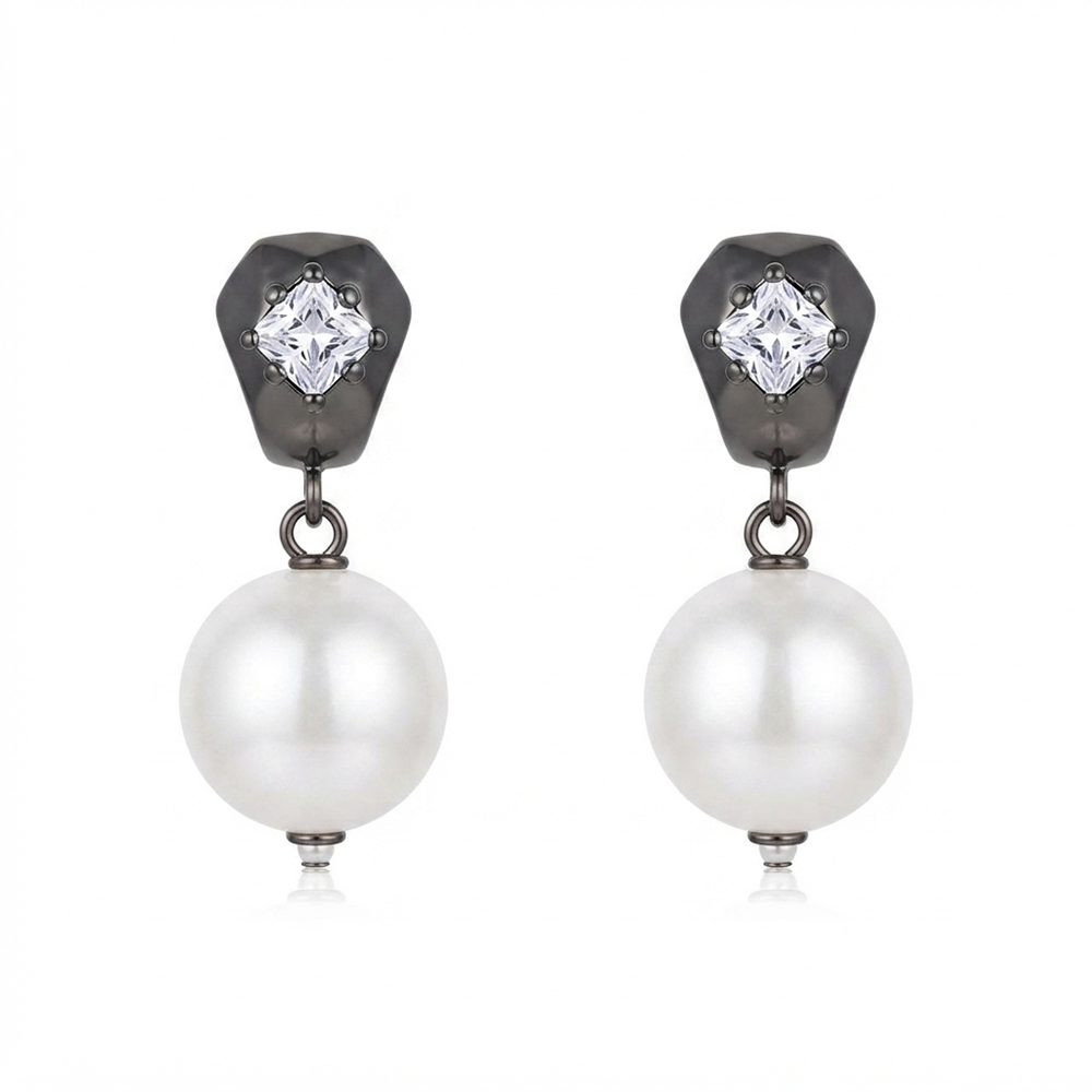 JewelMaze Trendy Silver Pearl Drop Stud Earrings for Women
