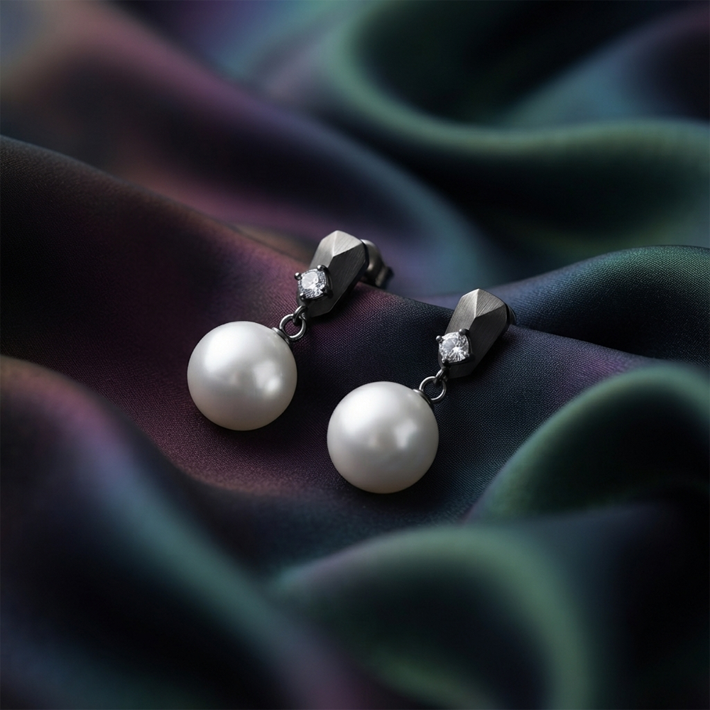JewelMaze Trendy Silver Pearl Drop Stud Earrings for Women