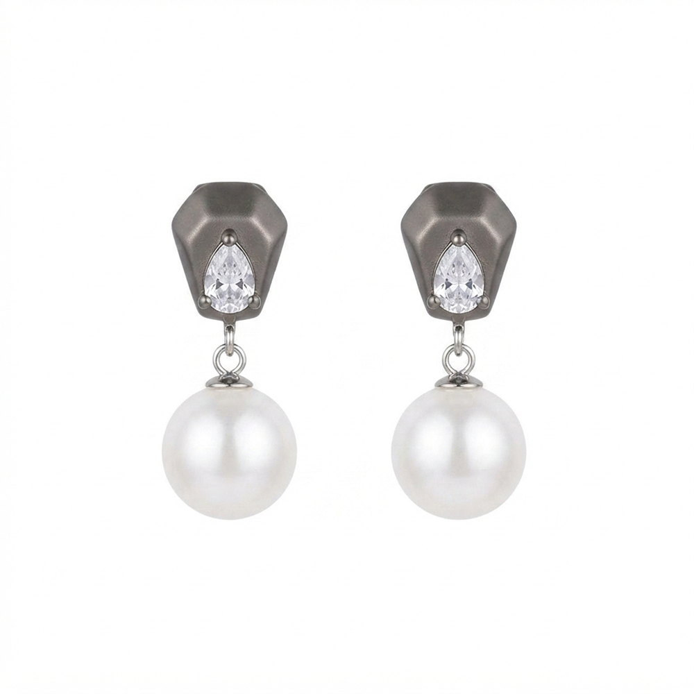 JewelMaze Trendy Silver Pearl Drop Stud Earrings for Women