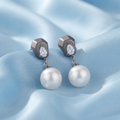 JewelMaze Trendy Silver Pearl Drop Stud Earrings for Women