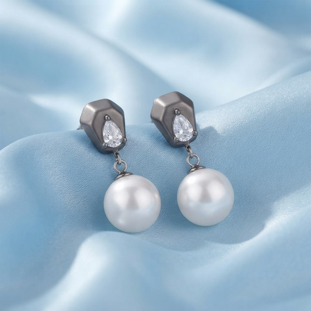 JewelMaze Trendy Silver Pearl Drop Stud Earrings for Women