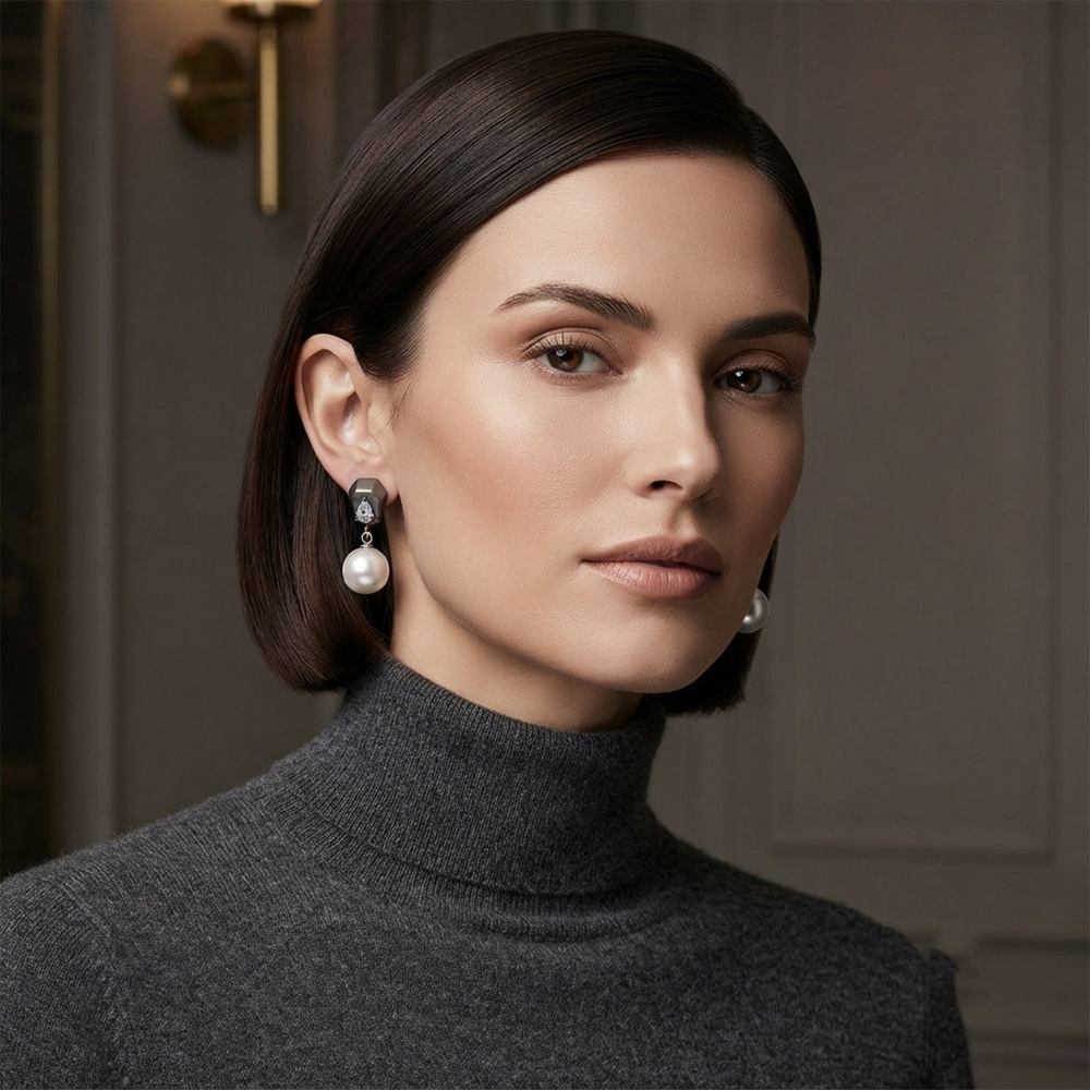 JewelMaze Trendy Silver Pearl Drop Stud Earrings for Women