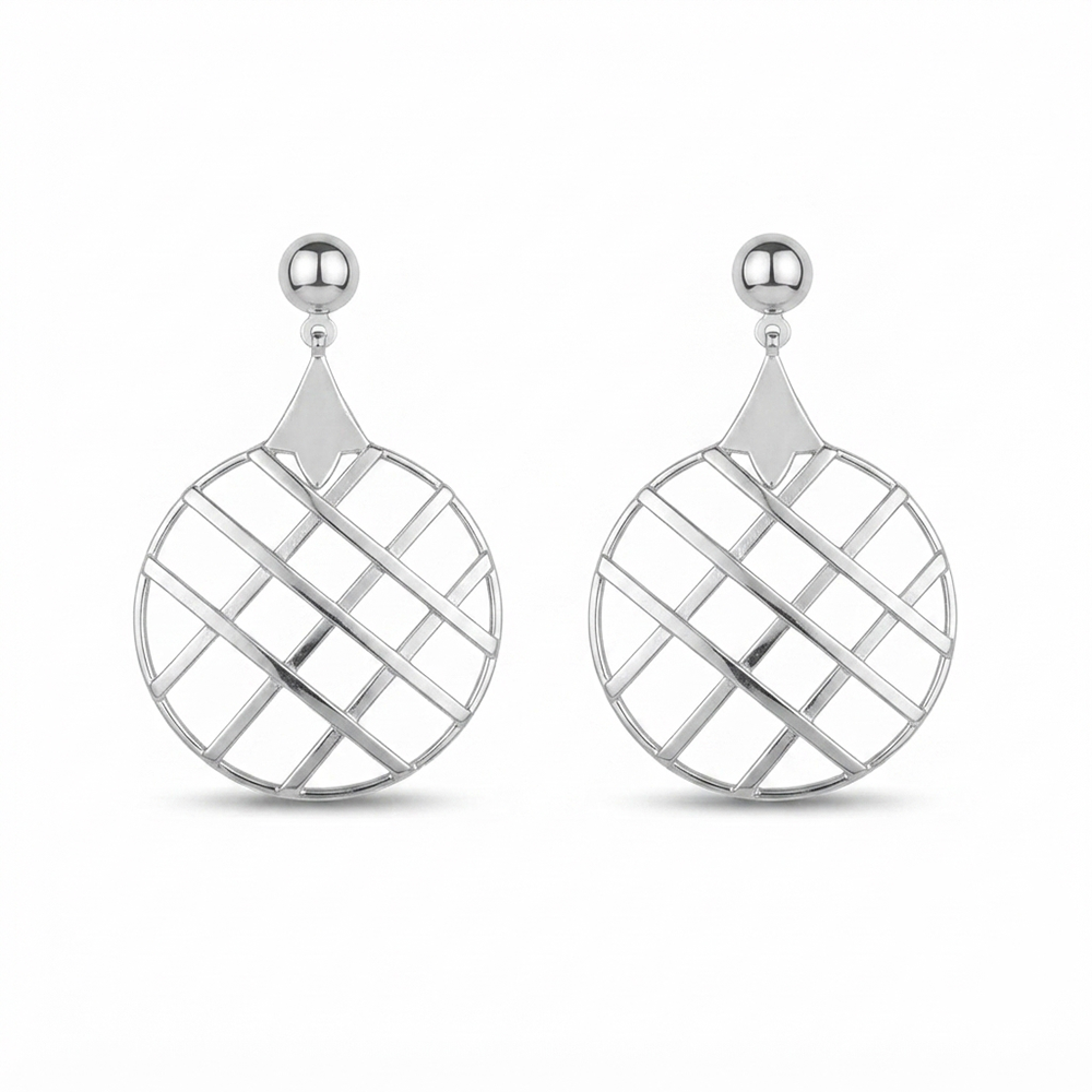 JewelMaze Stylish Silver Geometric Round Dangle Earrings for Women