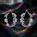 JewelMaze Silver Floral Austrian Stone  Hoop Earrings for Women