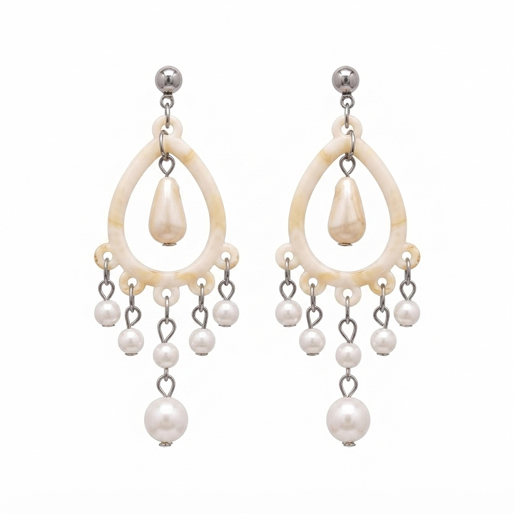 JewelMaze Bohemian Shell & Pearl Drop Dangler Earrings for Women