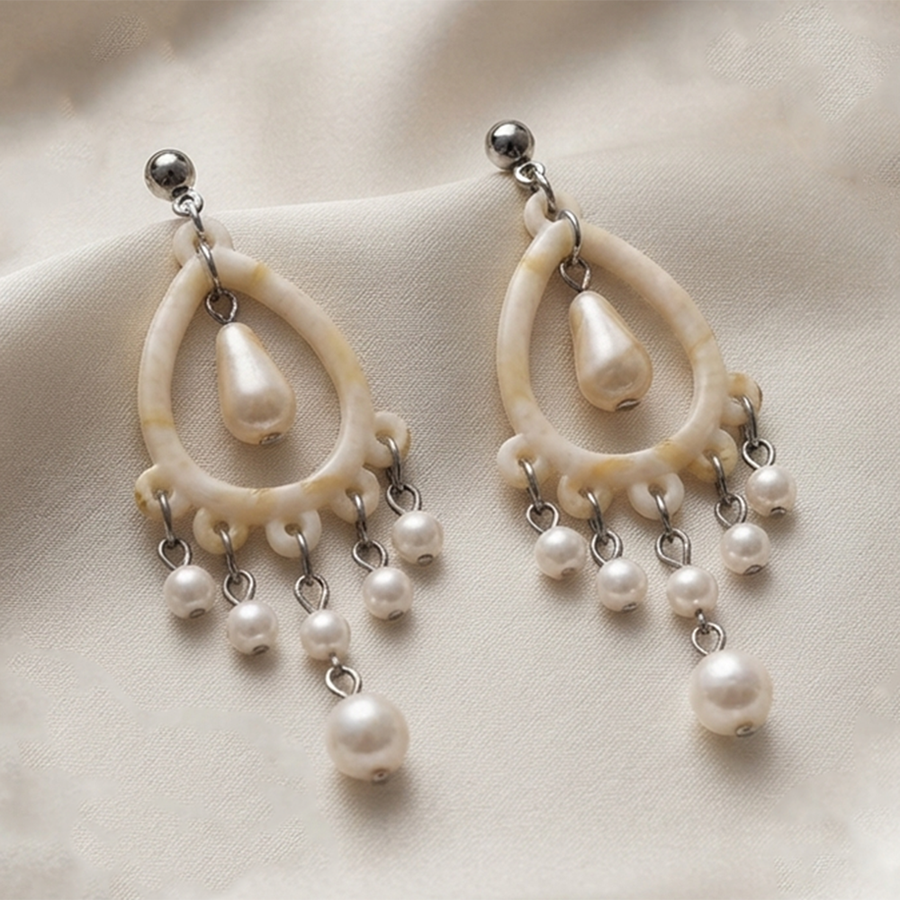 JewelMaze Bohemian Shell & Pearl Drop Dangler Earrings for Women