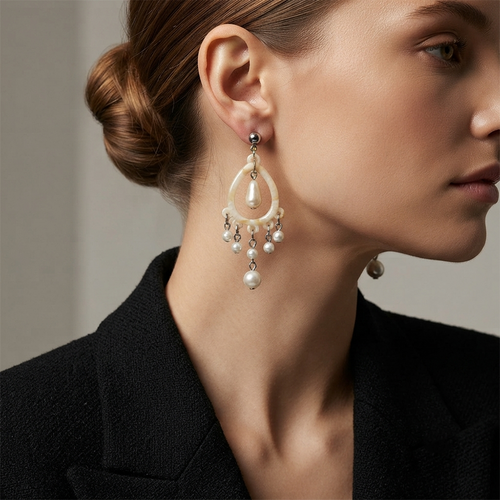 JewelMaze Bohemian Shell & Pearl Drop Dangler Earrings for Women