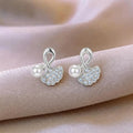 JewelMaze Silver Plated Leaf Shape Austrian Stone & Pearl Stud Earrings for Women 