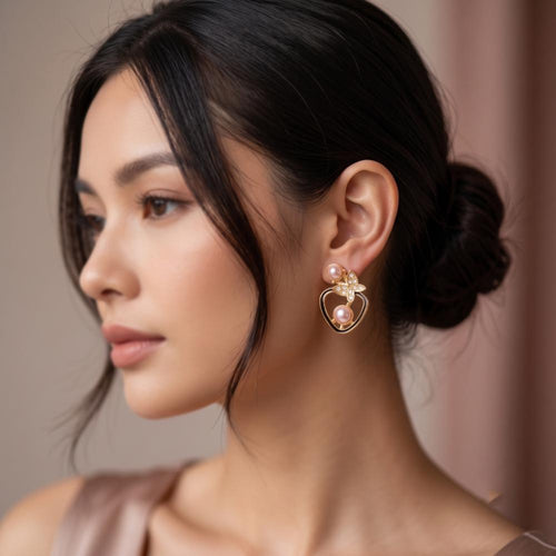 JewelMaze Gold Plated Butterfly Shape Austrian Stone & Pearl Stud Earrings for Women 