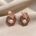 JewelMaze Rose Gold Plated Butterfly Shape Austrian Stone & Pearl Stud Earrings for Women 