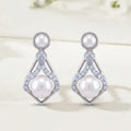 JewelMaze Silver Plated Austrian Stone & Pearl Stud Earrings for Women 