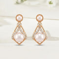 JewelMaze Gold Plated Austrian Stone & Pearl Stud Earrings for Women 