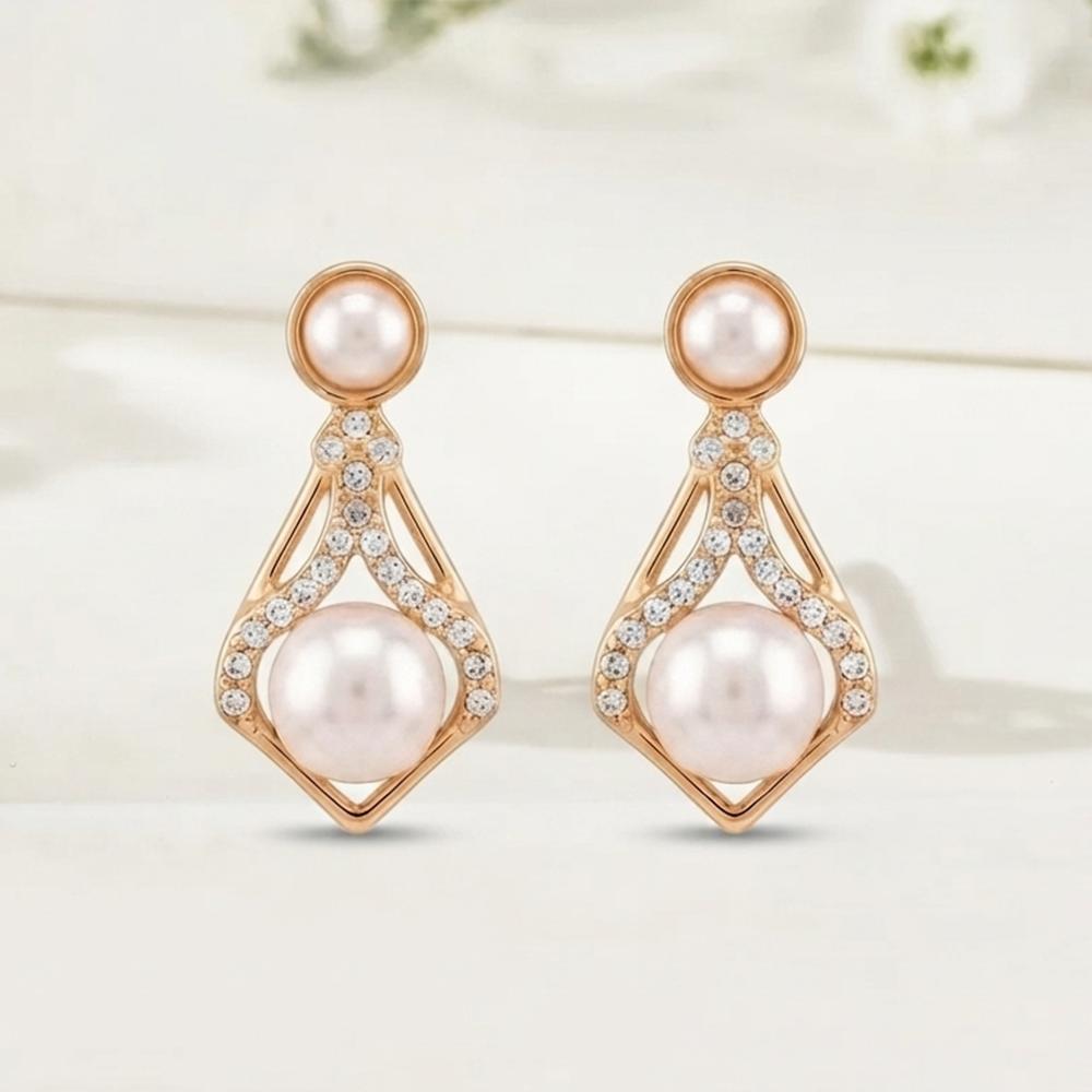 JewelMaze Gold Plated Austrian Stone & Pearl Stud Earrings for Women 