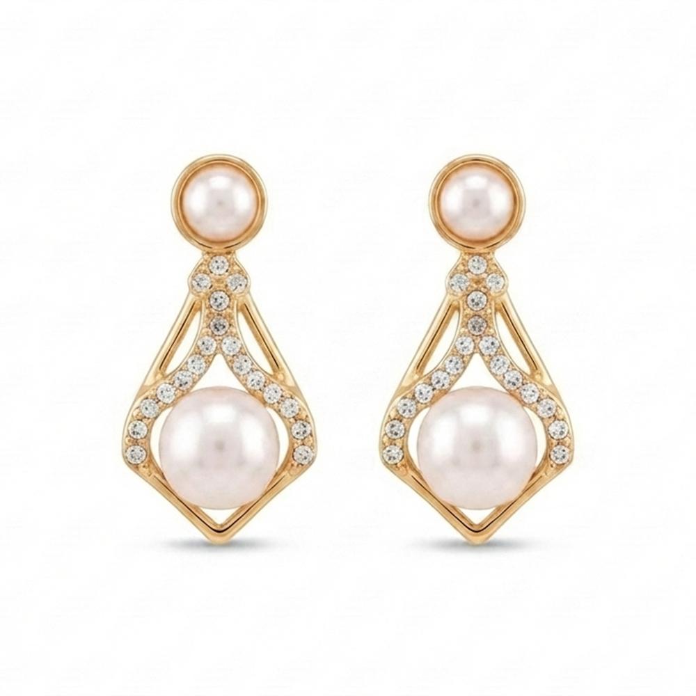 JewelMaze Gold Plated Austrian Stone & Pearl Stud Earrings for Women