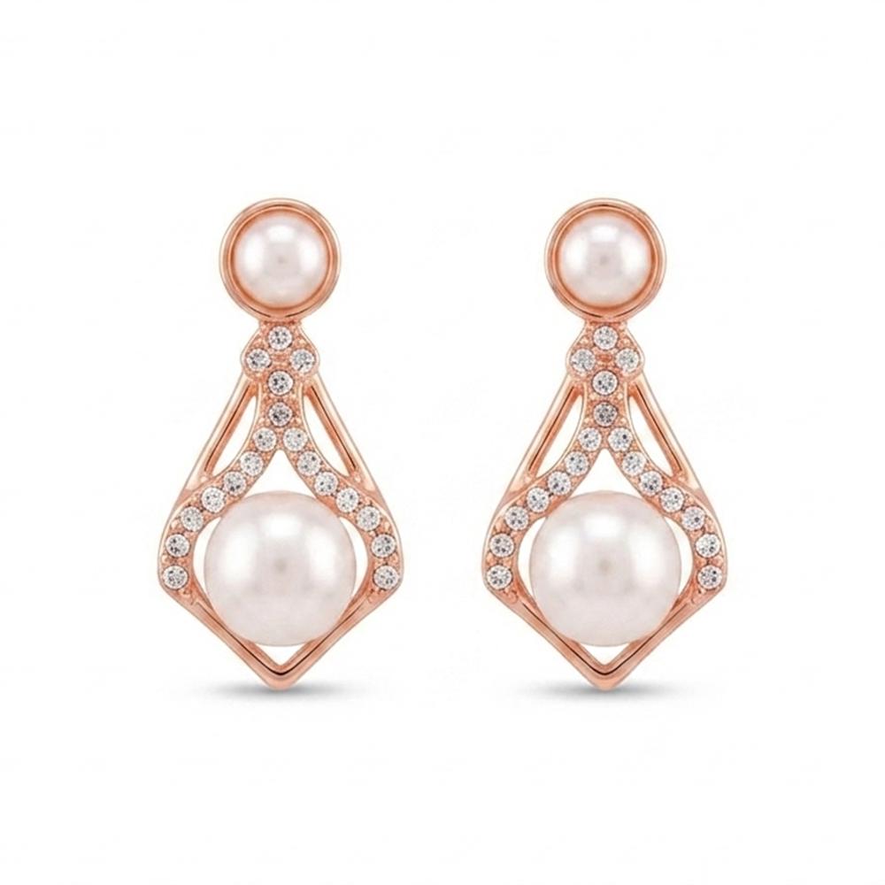 JewelMaze Rose Gold Plated  Austrian Stone & Pearl Stud Earrings for Women