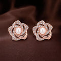 JewelMaze Stylish Rose Gold Plated Floral Shape Austrian Stone & Pearl Stud Earrings for Women & Girls