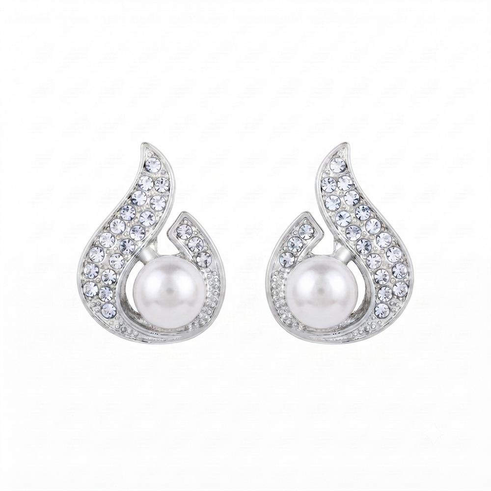JewelMaze Stylish Silver Plated TearDrop Shape Austrian Stone & Pearl Stud Earrings for Women & Girls