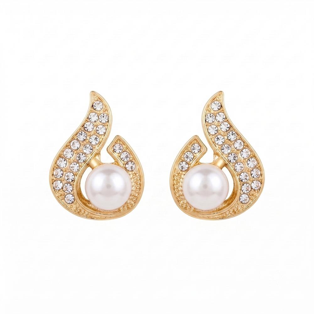 JewelMaze Stylish Gold Plated TearDrop Shape Austrian Stone & Pearl Stud Earrings for Women & Girls