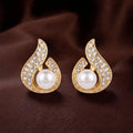 JewelMaze Stylish Gold Plated TearDrop Shape Austrian Stone & Pearl Stud Earrings for Women & Girls
