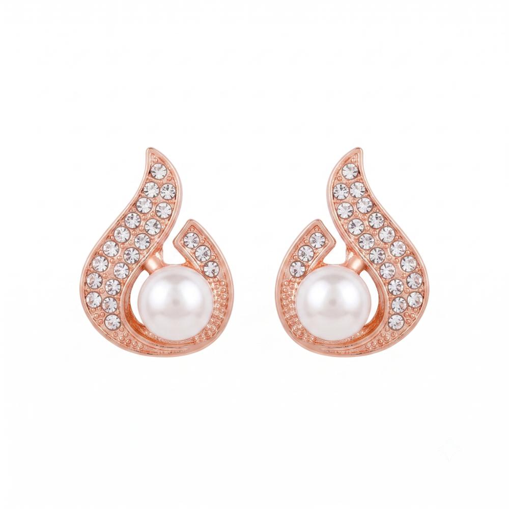 JewelMaze Stylish Rose Gold Plated TearDrop Shape Austrian Stone & Pearl Stud Earrings for Women & Girls
