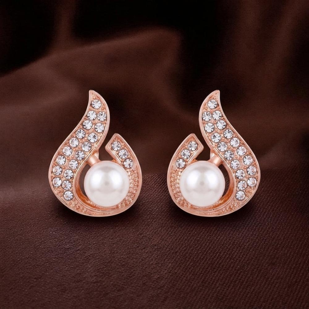 JewelMaze Stylish Rose Gold Plated TearDrop Shape Austrian Stone & Pearl Stud Earrings for Women & Girls