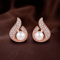 JewelMaze Stylish Rose Gold Plated TearDrop Shape Austrian Stone & Pearl Stud Earrings for Women & Girls