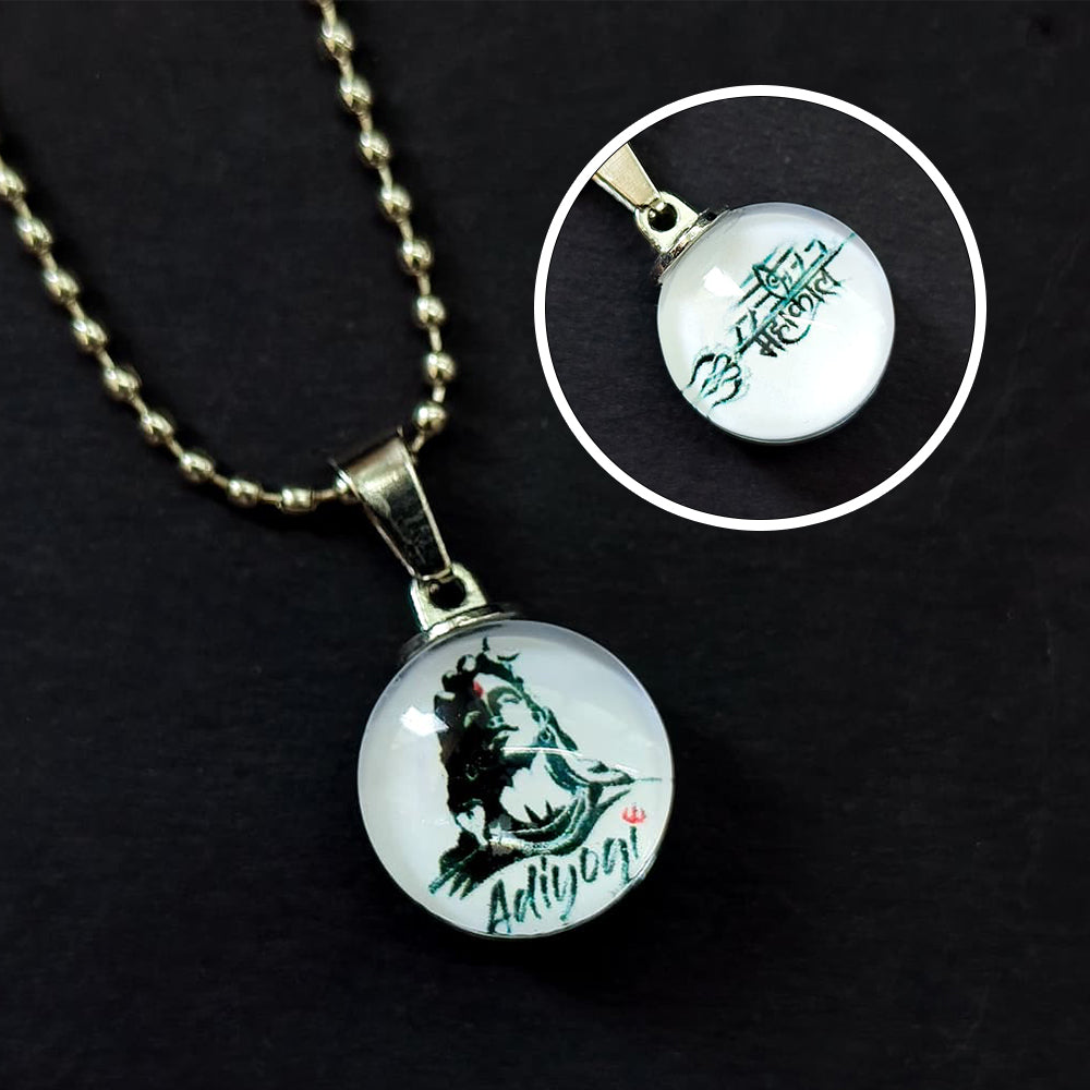 The99Jewel Adiyogi Lord Shiva Glass Pendant with Chain