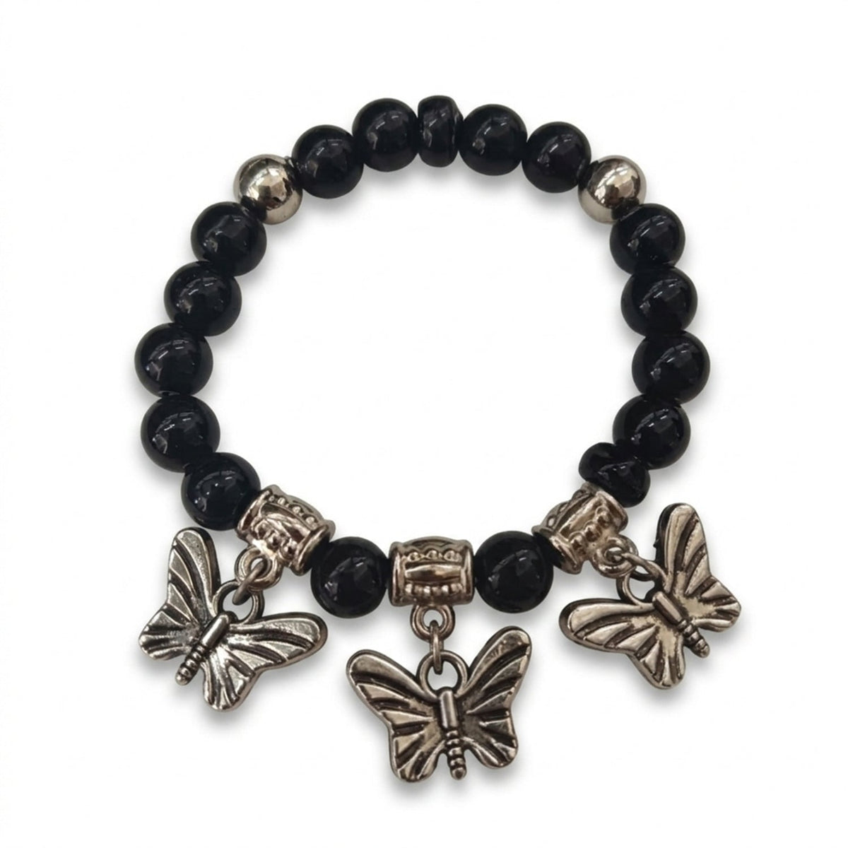 The99Jewel Unisex Black & Silver Beads Stretchable Bracelets